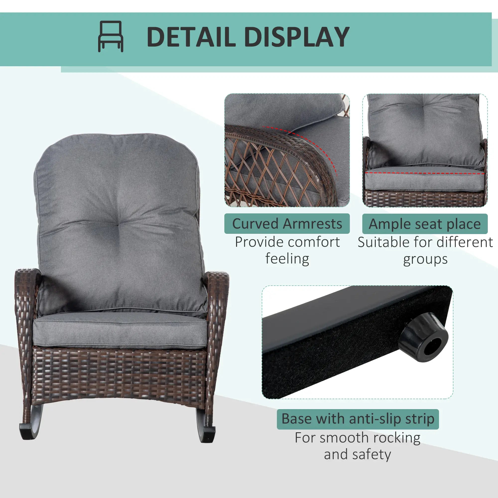 Rattan Rocking Chair, Outdoor Wicker Patio Rocker with Cushions, Grey Outdoor Rocking Chairs at Gallery Canada