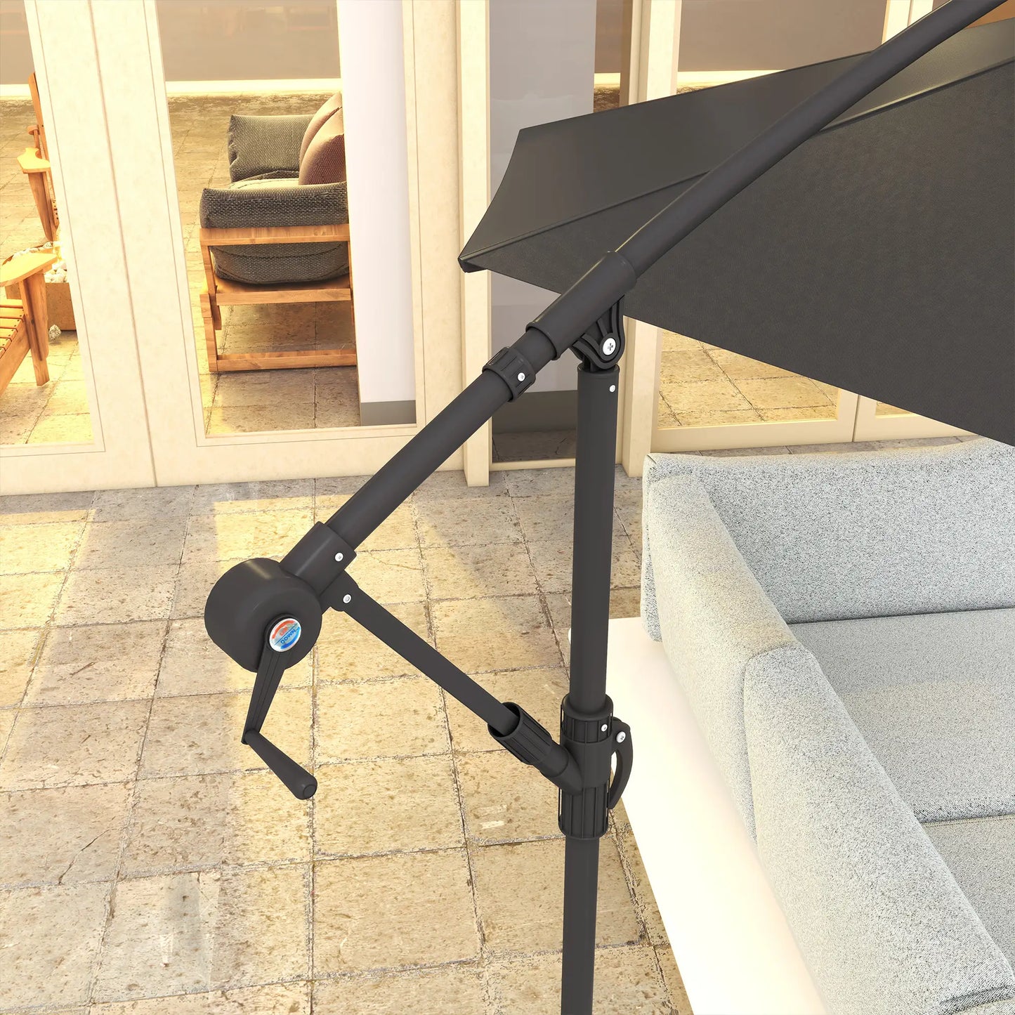 9.5' Offset Patio Umbrella with Solar LED Lights, Dark Grey Cantilever Umbrellas at Gallery Canada