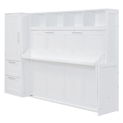 Murphy Bed with Closet, Drawers, 107.5" L x 58" W x 72" H, White Bed Frames at Gallery Canada