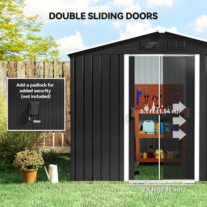 8' x 6' Outdoor Storage Shed, Metal Garden Tool House, Lockable Doors, Charcoal Grey Sheds at Gallery Canada