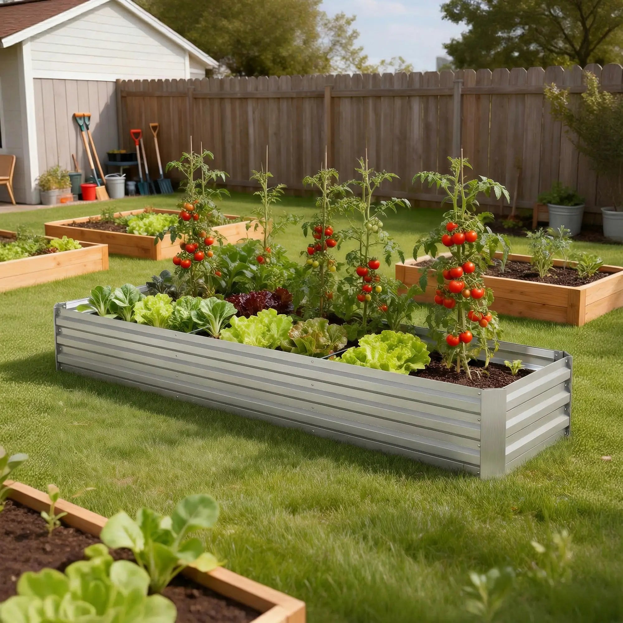 8'x2'x1' Galvanized Raised Bed, Elevated Planter Box, Silver Galvanized Planter Boxes at Gallery Canada