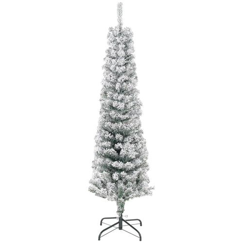 5ft Flocked Pencil Christmas Tree, Realistic Tips, Green