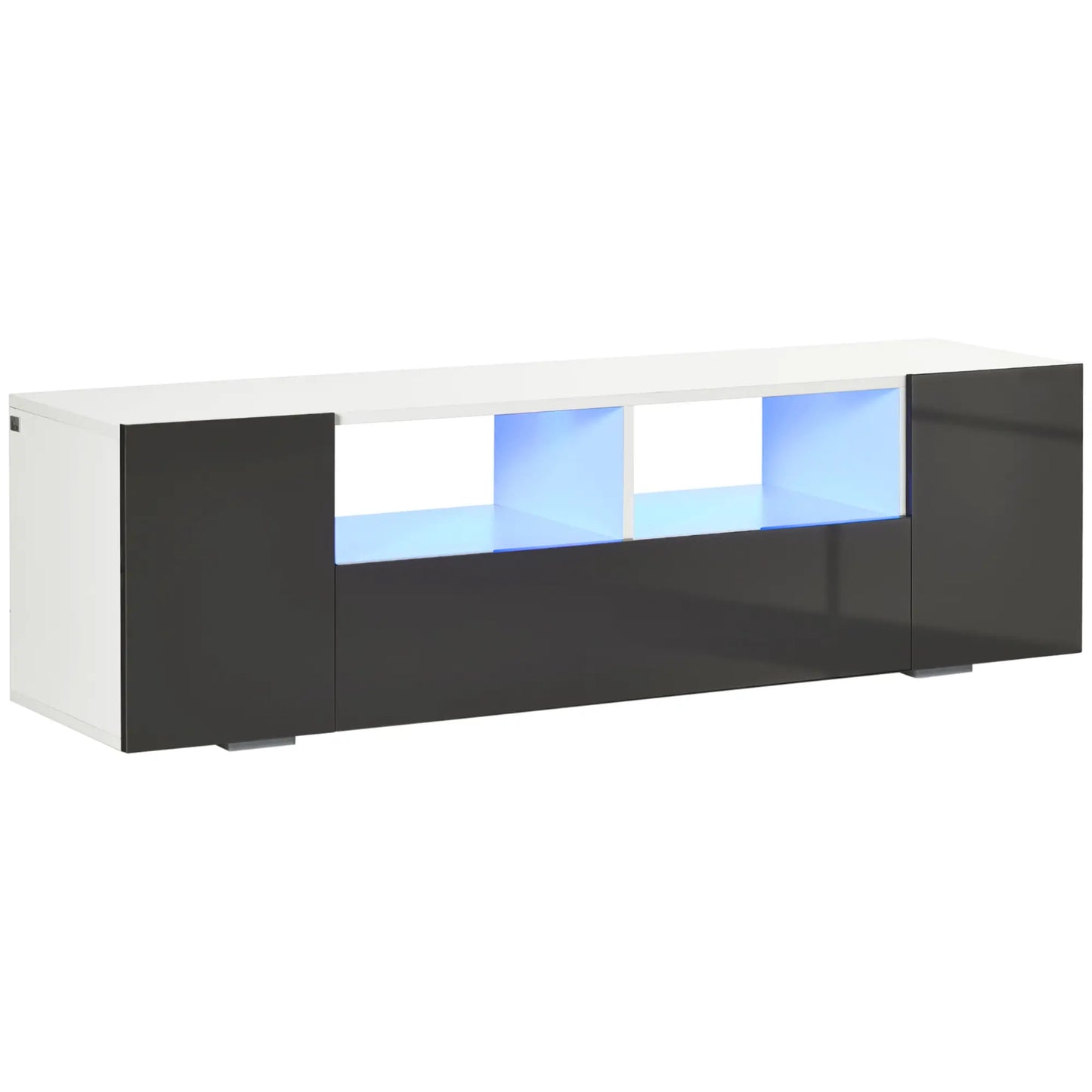 TV Stand for 60" TVs, LED Lights, Storage Shelves, 53.9" x 13.8" x 16.5", Grey TV Stands High Gloss Grey at Gallery Canada