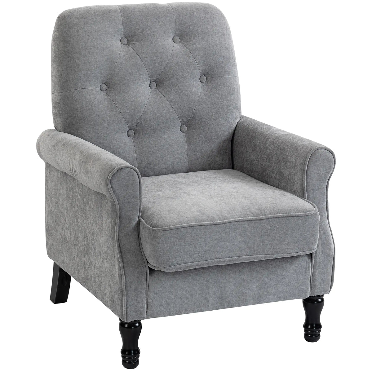 Mid-Century Modern Armchair, Thick Padded Seat, Spring Cushion, Solid Wood Legs, Grey Single Sofas at Gallery Canada