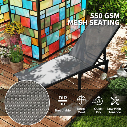 Outdoor Lounge Chair Set Of 2, 5-Position Reclining Chaise With Mesh Seat, Grey Lounger Chairs at Gallery Canada