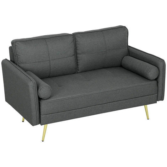 56" Upholstered Loveseat Sofa, 2 Seater with Back Cushions, Dark Grey 2-Seater Sofas Dark Grey, Gold at Gallery Canada