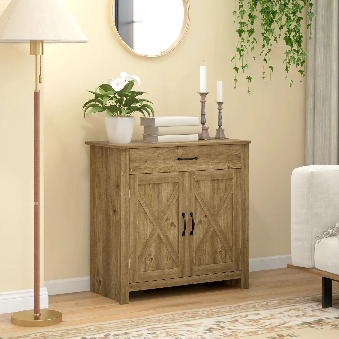 Farmhouse Sideboard, Storage Cabinet with Barn Doors, Nature Wood Bar Cabinets at Gallery Canada