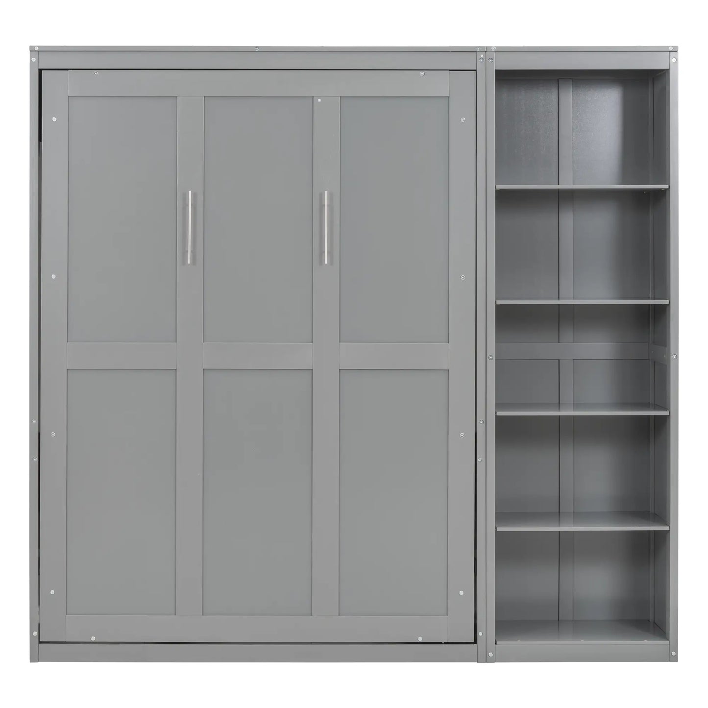 Murphy Bed with Shelves, Dual Piston Mechanism, 87.5" L x 16" W x 84" H, Grey Bed Frames Grey at Gallery Canada