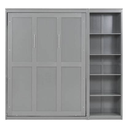Murphy Bed with Shelves, Dual Piston Mechanism, 87.5" L x 16" W x 84" H, Grey Bed Frames Grey at Gallery Canada