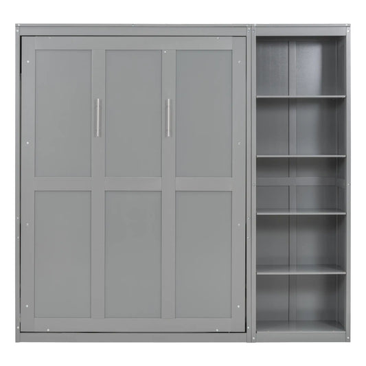Murphy Bed with Shelves, Dual Piston Mechanism, 87.5" L x 16" W x 84" H, Grey Bed Frames Grey at Gallery Canada
