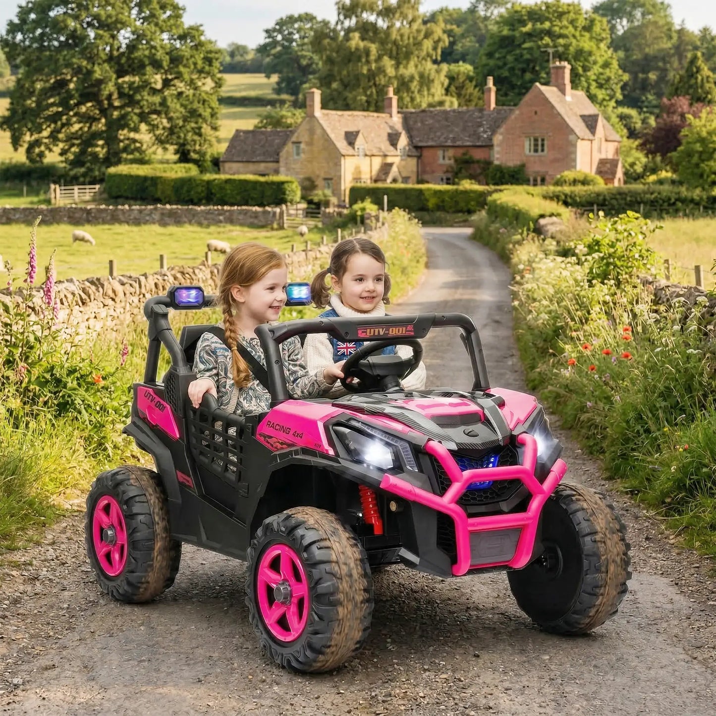 2 Seater 24V Kids Electric Car, Remote Control, 3 Speed, LED Lights, Pink Electric Toy Cars at Gallery Canada