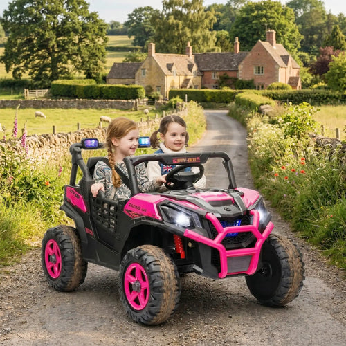 2 Seater 24V Kids Electric Car, Remote Control, 3 Speed, LED Lights, Pink
