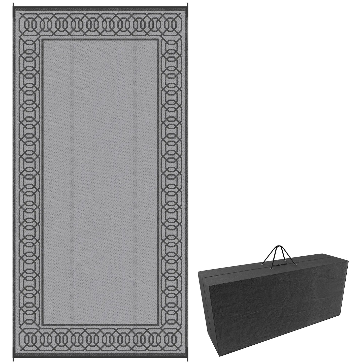 Portable Outdoor Rug, 9' x 18', Waterproof, Reversible, Black and Grey Outdoor Reversible Rugs Black and Grey at Gallery Canada
