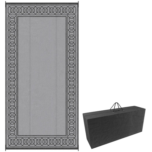 Portable Outdoor Rug, 9' x 18', Waterproof, Reversible, Black and Grey