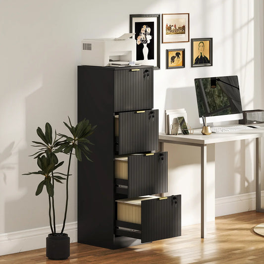 Lockable 4 Drawer Filing Cabinet, Adjustable Hanging Rails, Black Office Cabinets & Cupboards Black at Gallery Canada