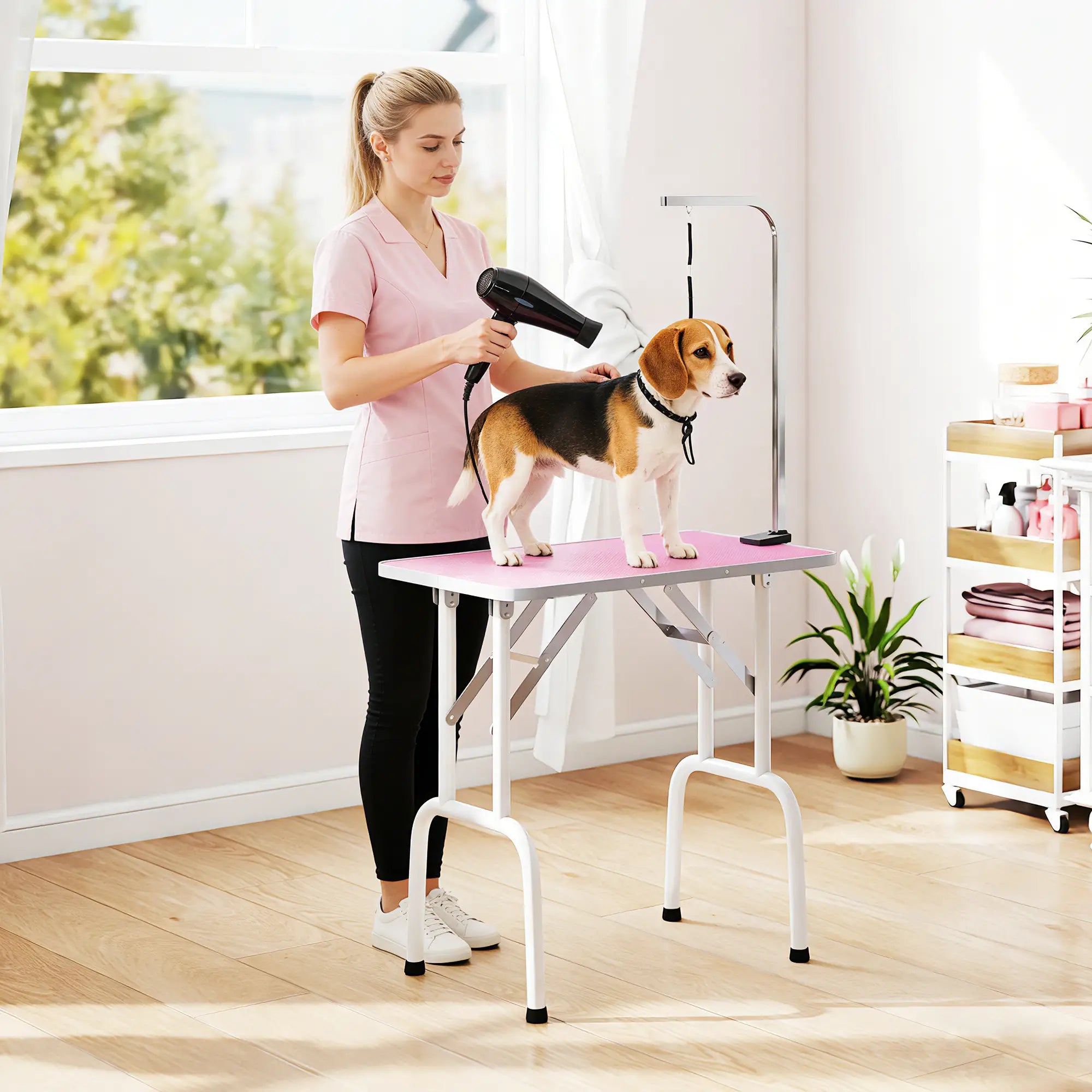 Foldable Pet Grooming Table, Adjustable Arm, Non-Slip, Pink Dog Grooming Tables at Gallery Canada