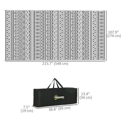 Reversible Outdoor Rug, Waterproof, 9' x 18', Boho, Grey Cream White Outdoor Reversible Rugs at Gallery Canada