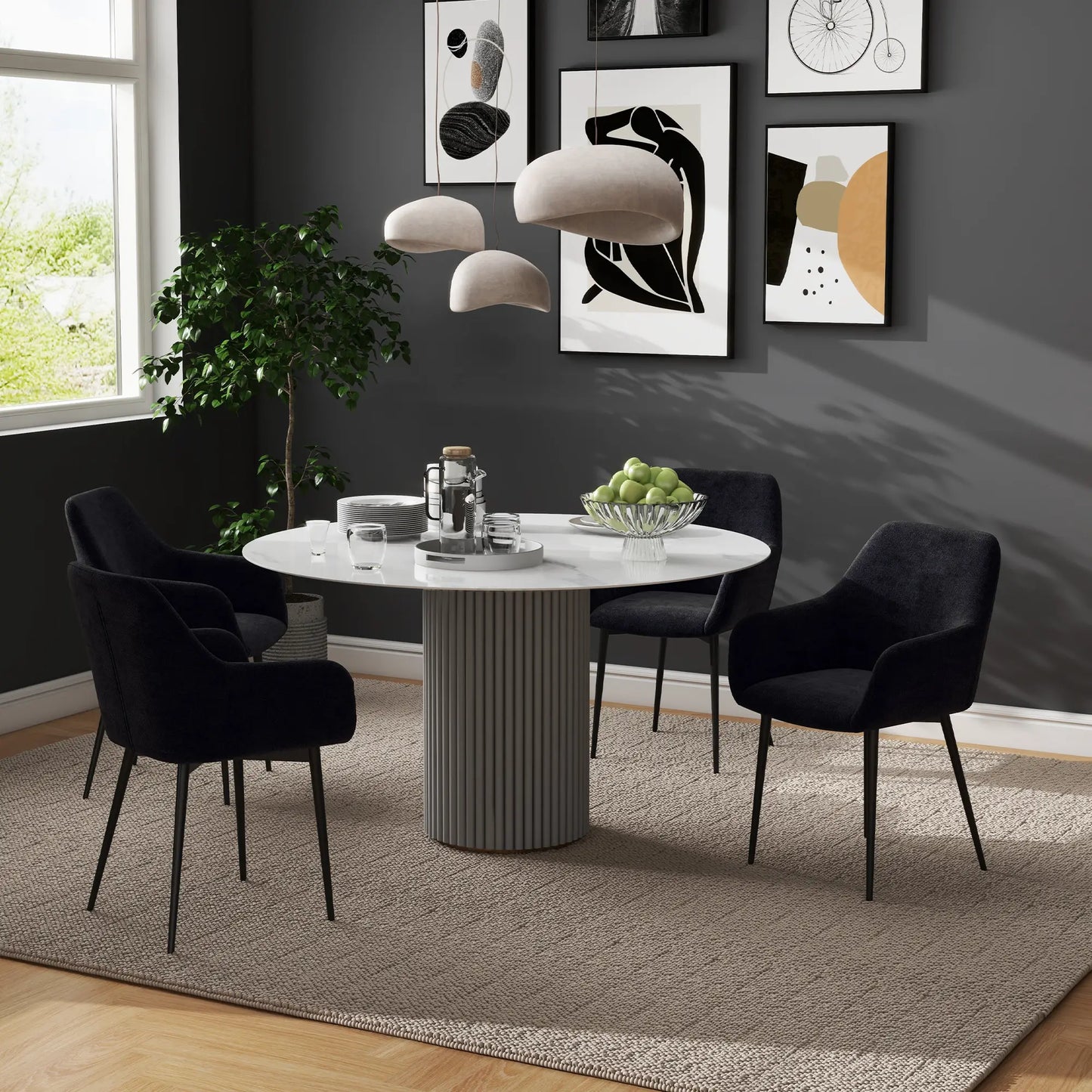 Velvet Fabric Dining Chairs Set Of 2, With Steel Legs, Black Dining Chairs at Gallery Canada
