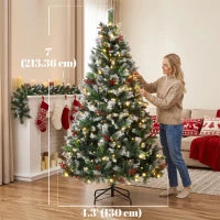 Sapin de Noël épicéa floqué pré-éclairé de 7 pieds, double couleur, télécommande, articulé, double couleur