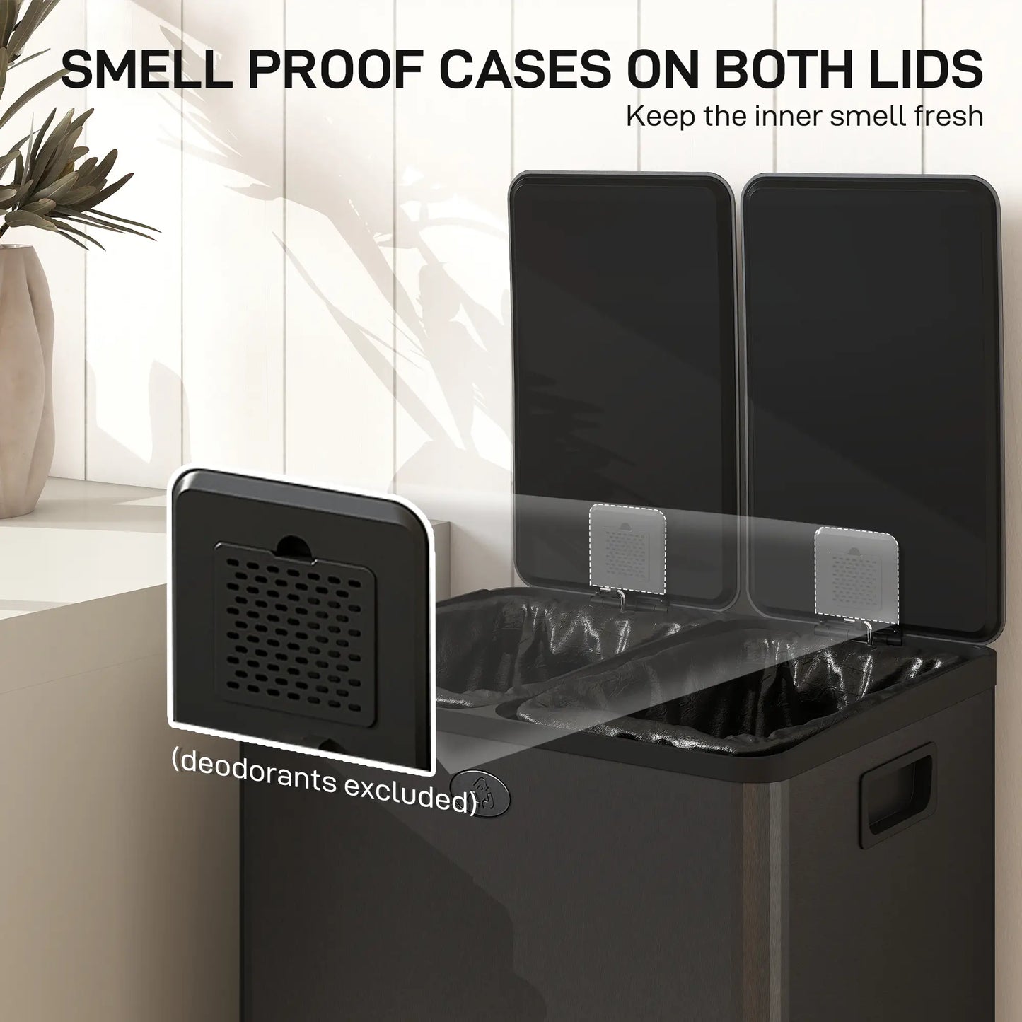 Dual Garbage Bin, Soft Close Trash Can, 2 x 28 Liter, Black Household Supplies at Gallery Canada