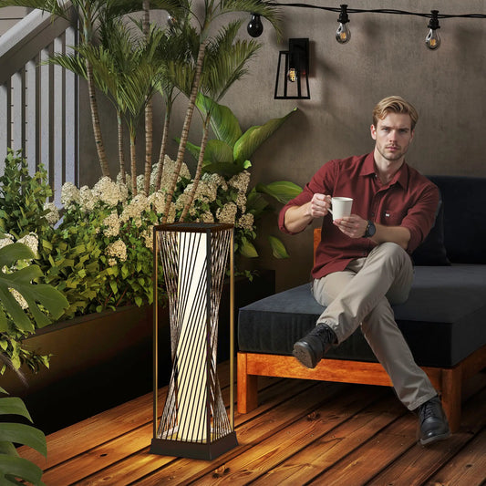 Rattan Solar Floor Lamp, IP44, LED Auto On/Off, Brown Solar Post Lamps Black, Brown at Gallery Canada