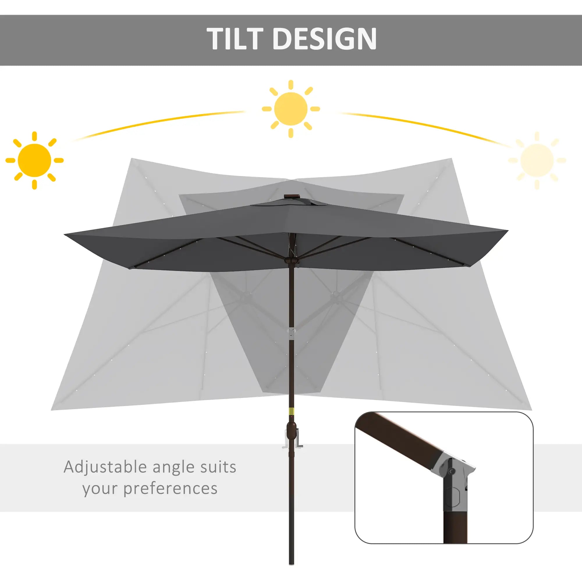 6.5x10ft Dark Grey Tilt Aluminum Patio Umbrella, Solar Powered LEDs, Dark Grey Sun Umbrellas at Gallery Canada