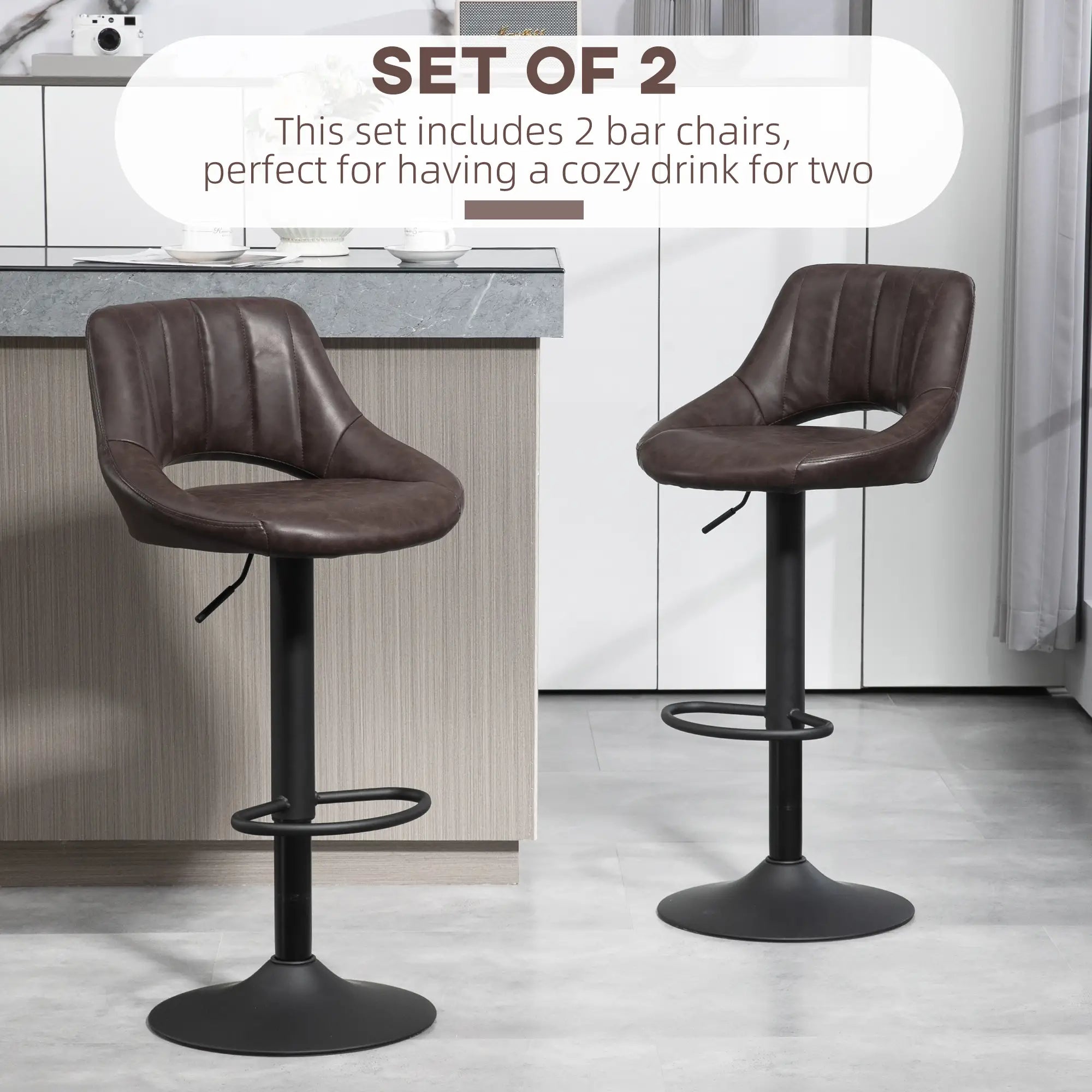 Swivel Bar Stools Set of 2, Faux Leather, Counter Height, Round Metal Base Bar Stools at Gallery Canada