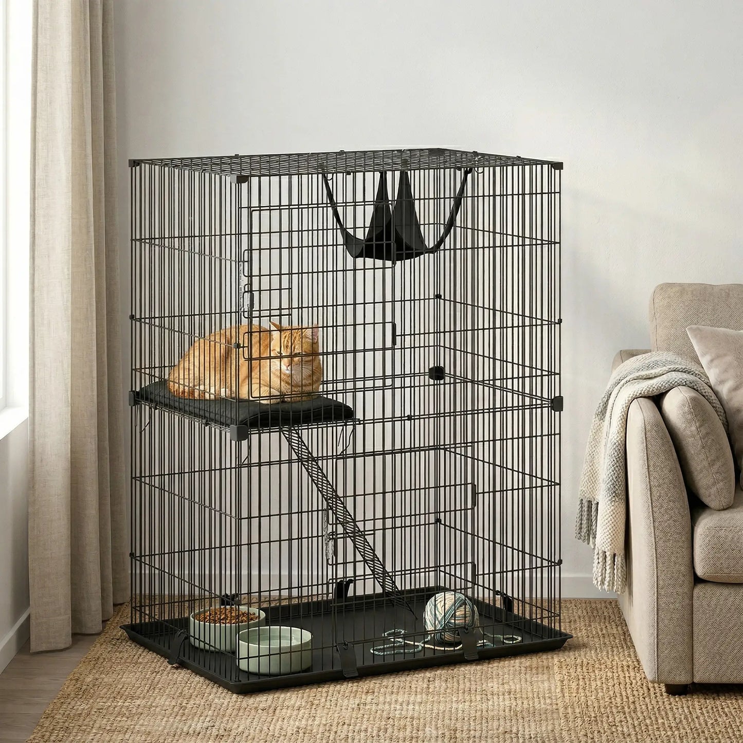 2-Tier Cat Cage Indoor, Detachable Metal Wire Kennel with Hammock, Platform, Tray and Cushion for 1-2 Kittens Cat Houses at Gallery Canada
