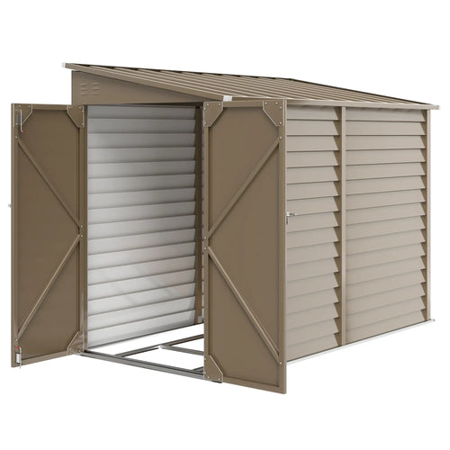4.6' x 9' Brown Steel Outdoor Storage Shed, Lean To Metal Tool House, Brown
