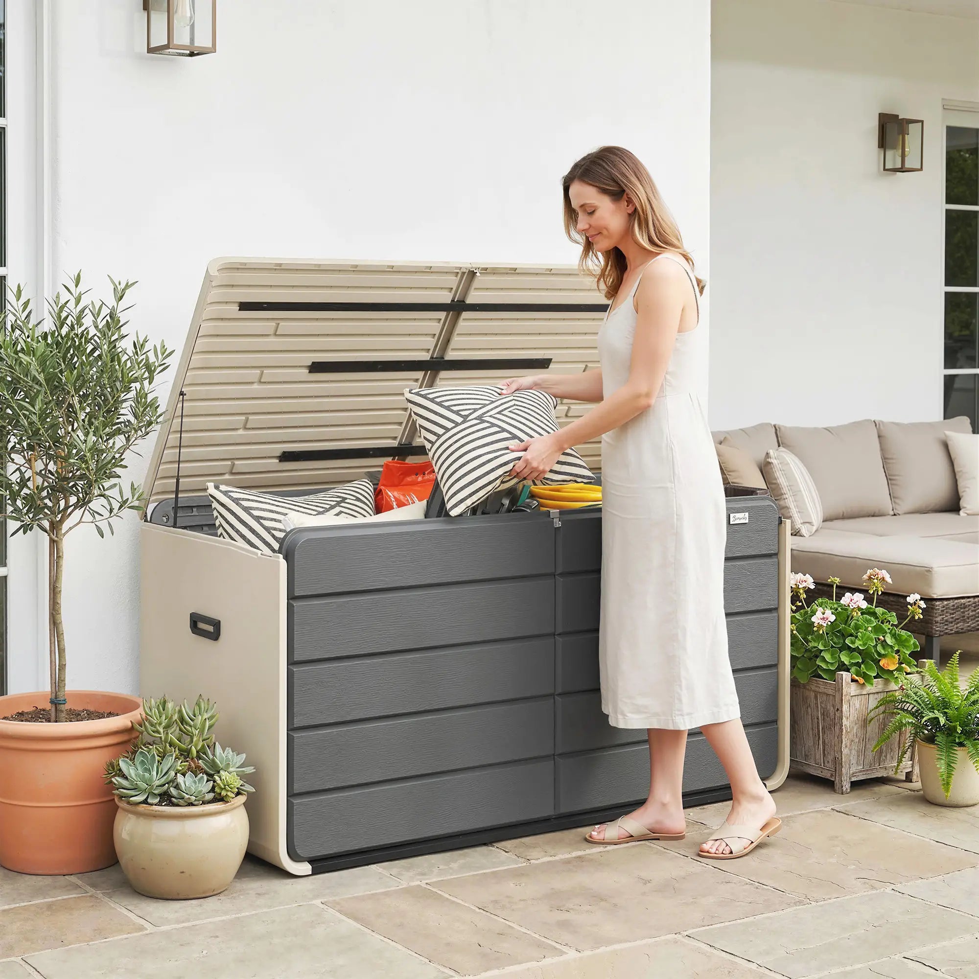 Outdoor Storage Box With Lockable Lid, HDPE Garden Deck Box With Wheels 757 L Patio Storage Boxes at Gallery Canada