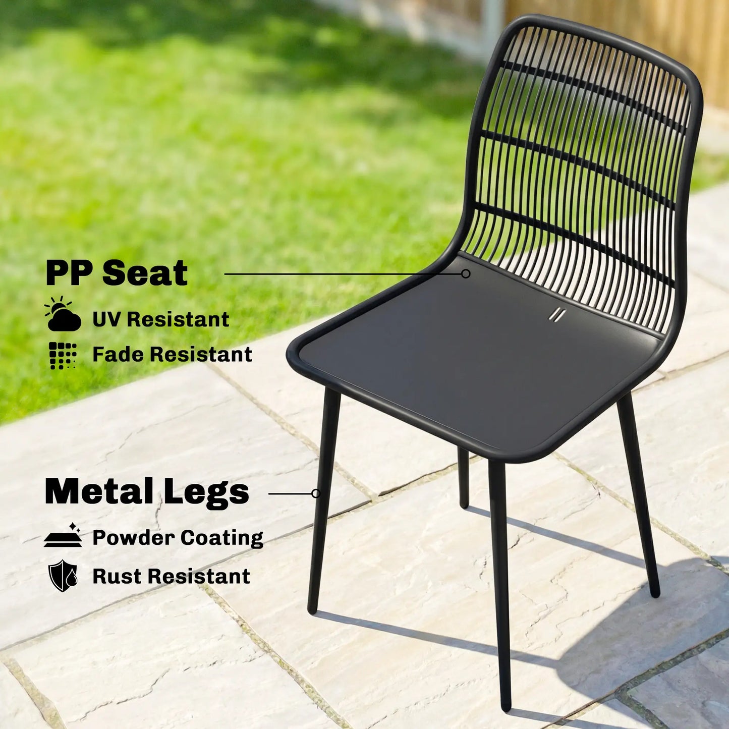 Outdoor Dining Chairs Set of 4, Slotted Backrest, Black Patio Chairs at Gallery Canada