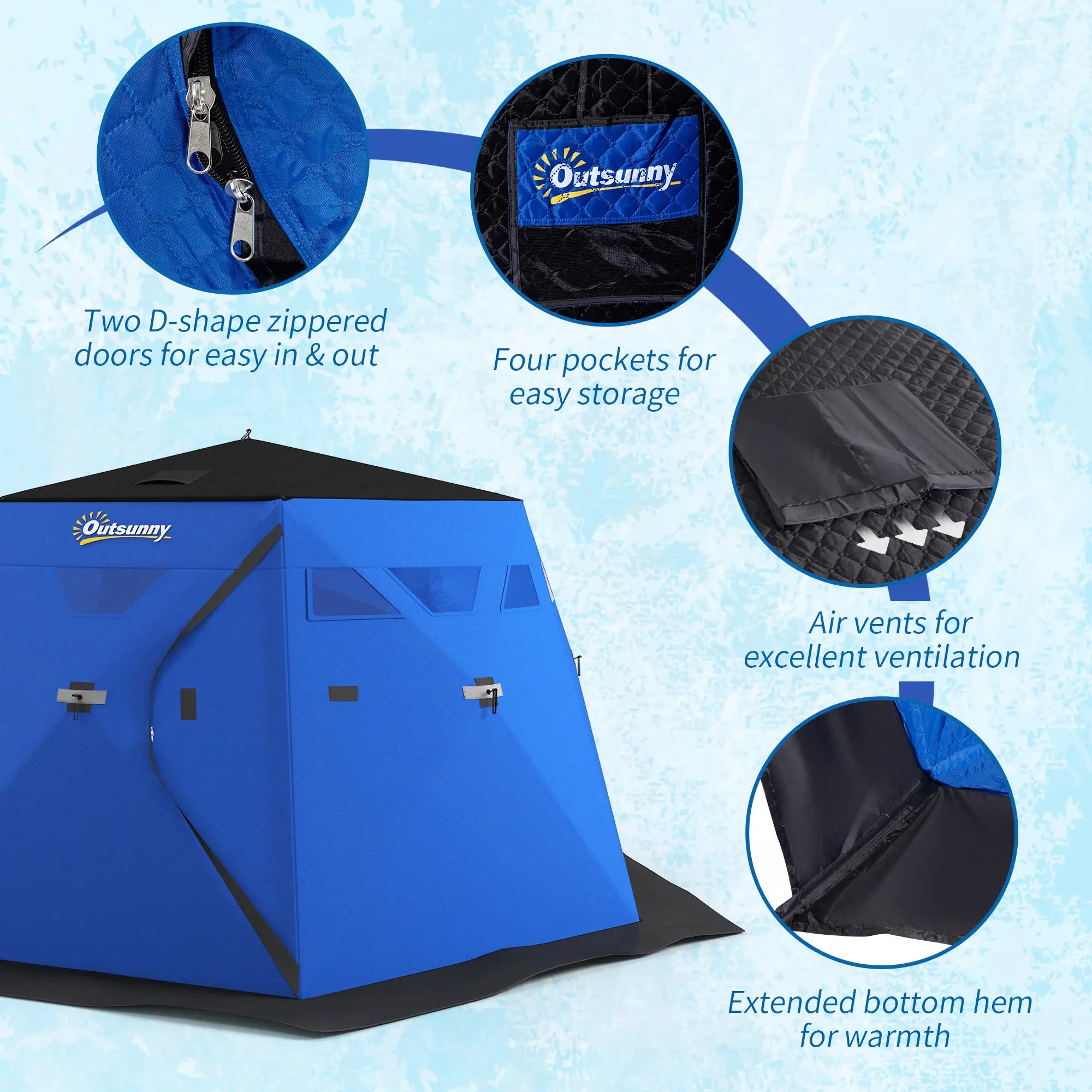 4 Person Insulated Ice Fishing Shelter, Pop-Up Tent with Carry Bag, Two Doors, Blue Ice Fishing Tents at Gallery Canada