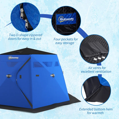 4 Person Insulated Ice Fishing Shelter, Pop-Up Tent with Carry Bag, Two Doors, Blue Ice Fishing Tents at Gallery Canada