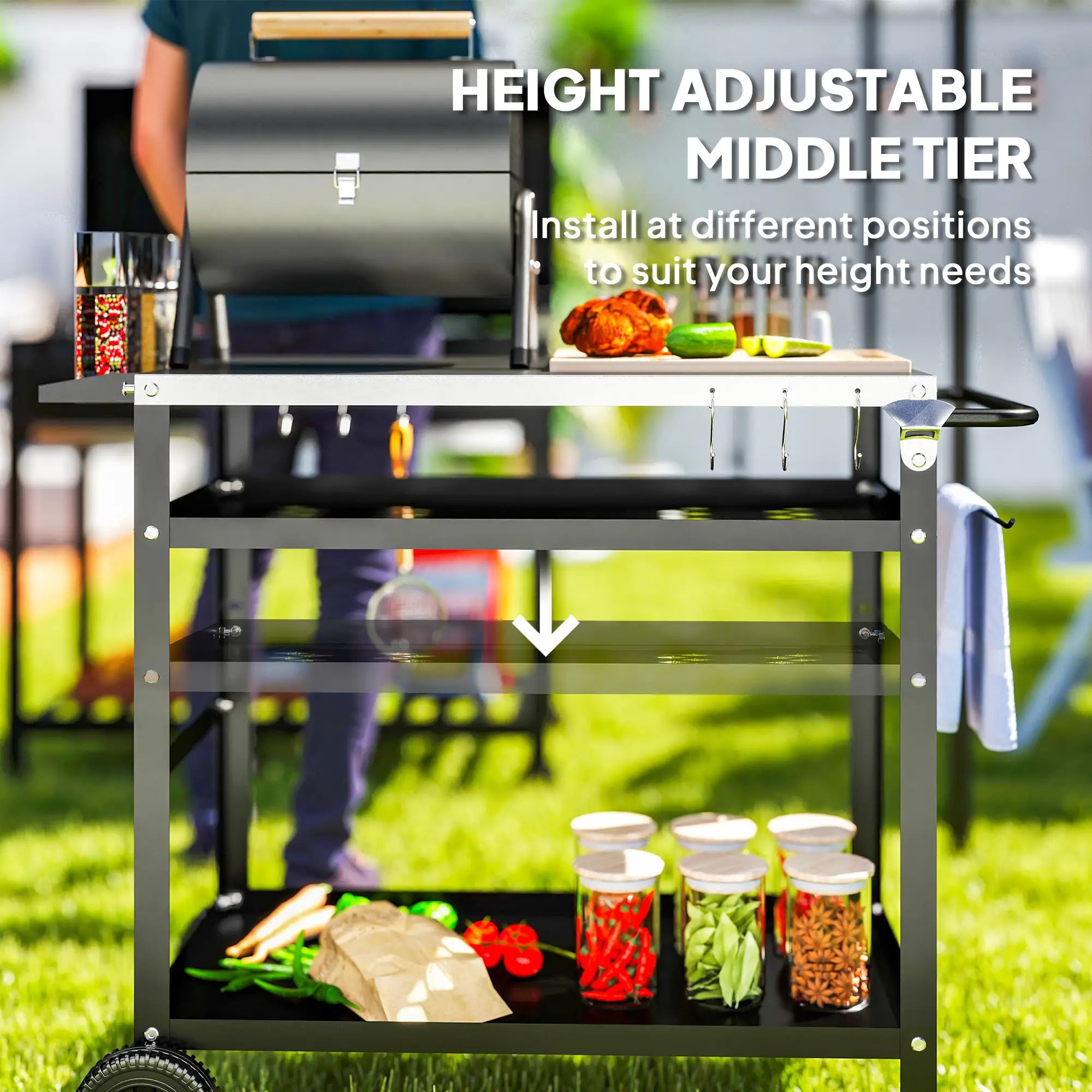 BBQ Stand With Stainless Steel Top, Adjustable Shelf, Hooks, Seasoning Tray Outdoor Grill Carts at Gallery Canada
