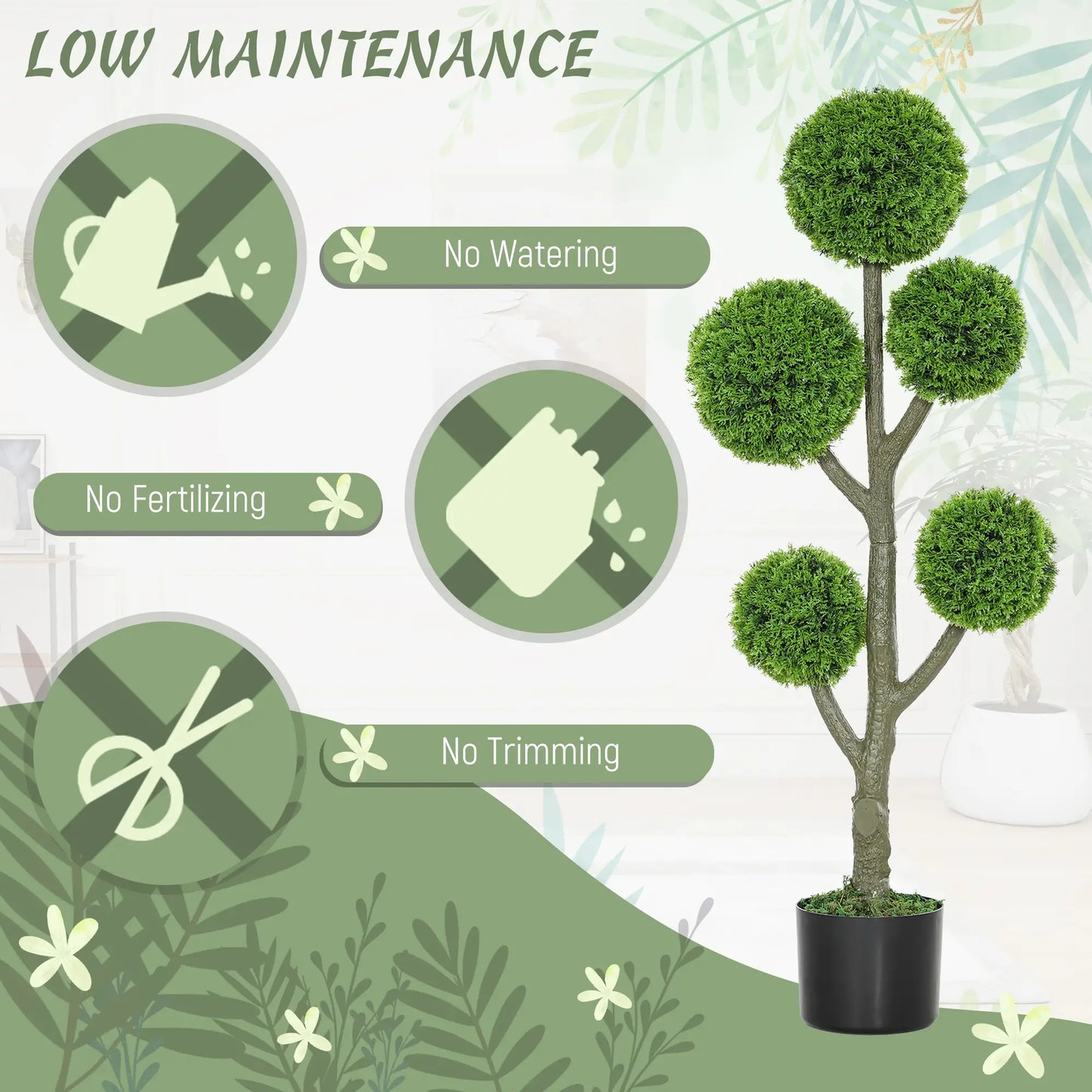 43.3" Artificial Ball Cypress Topiary Tree, Indoor Outdoor Plant In Pot, Green Artificial Trees at Gallery Canada