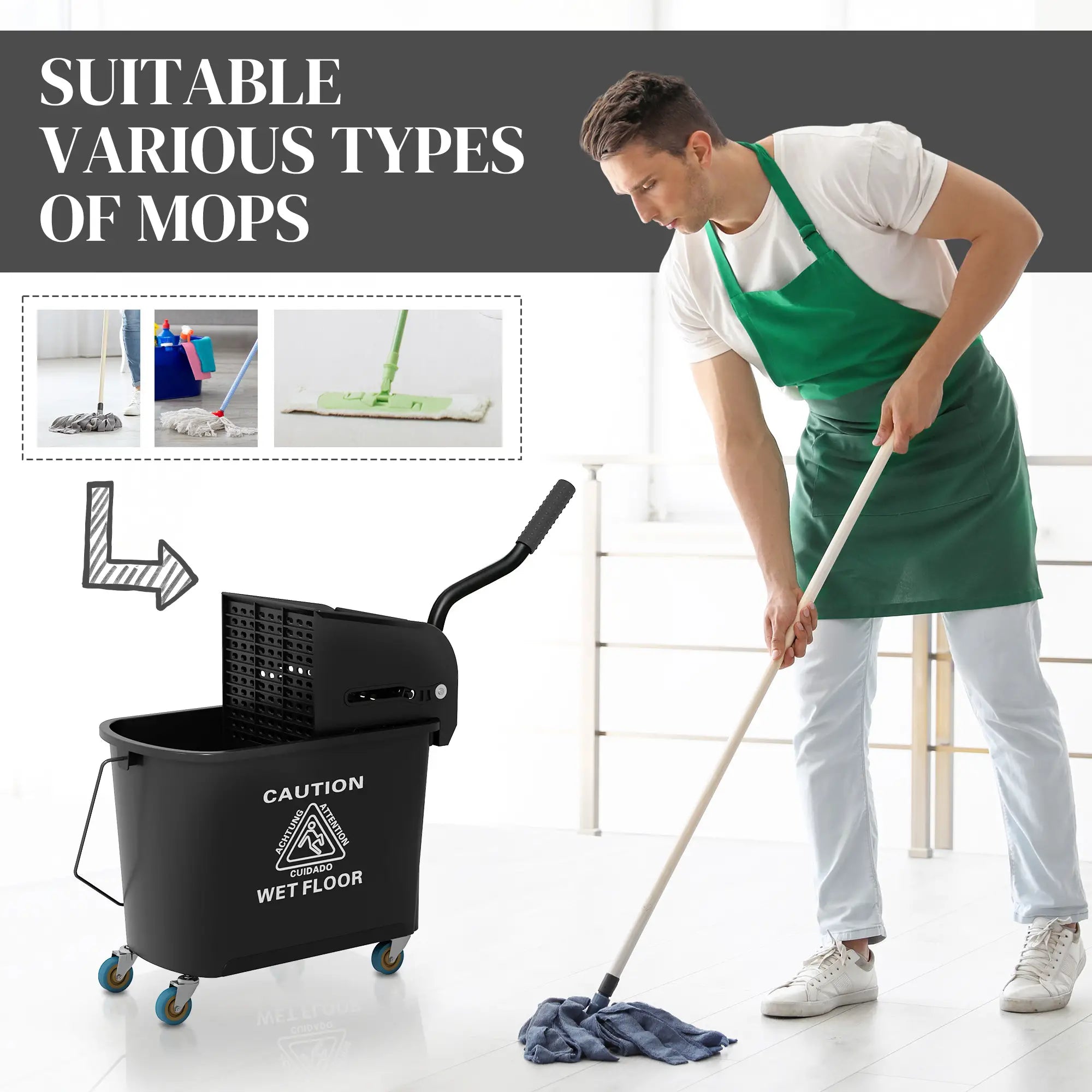 Compact Mop Bucket with Wringer, 5 Gallon, Black Household Supplies at Gallery Canada