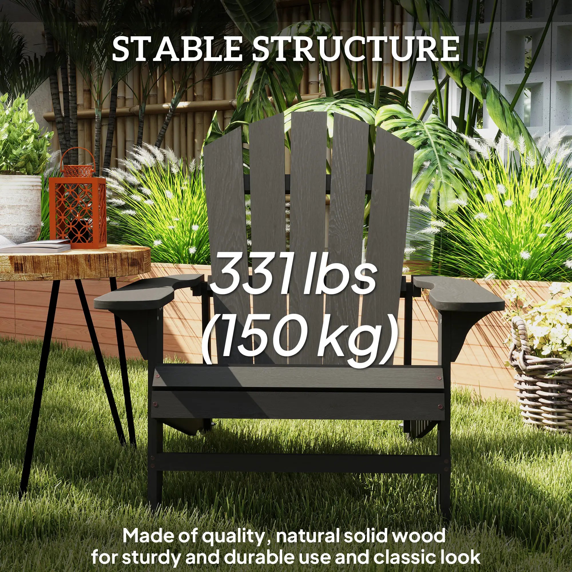 Wood Adirondack Chair, Outdoor Patio Chair, Slatted Design, Black Patio Chairs at Gallery Canada