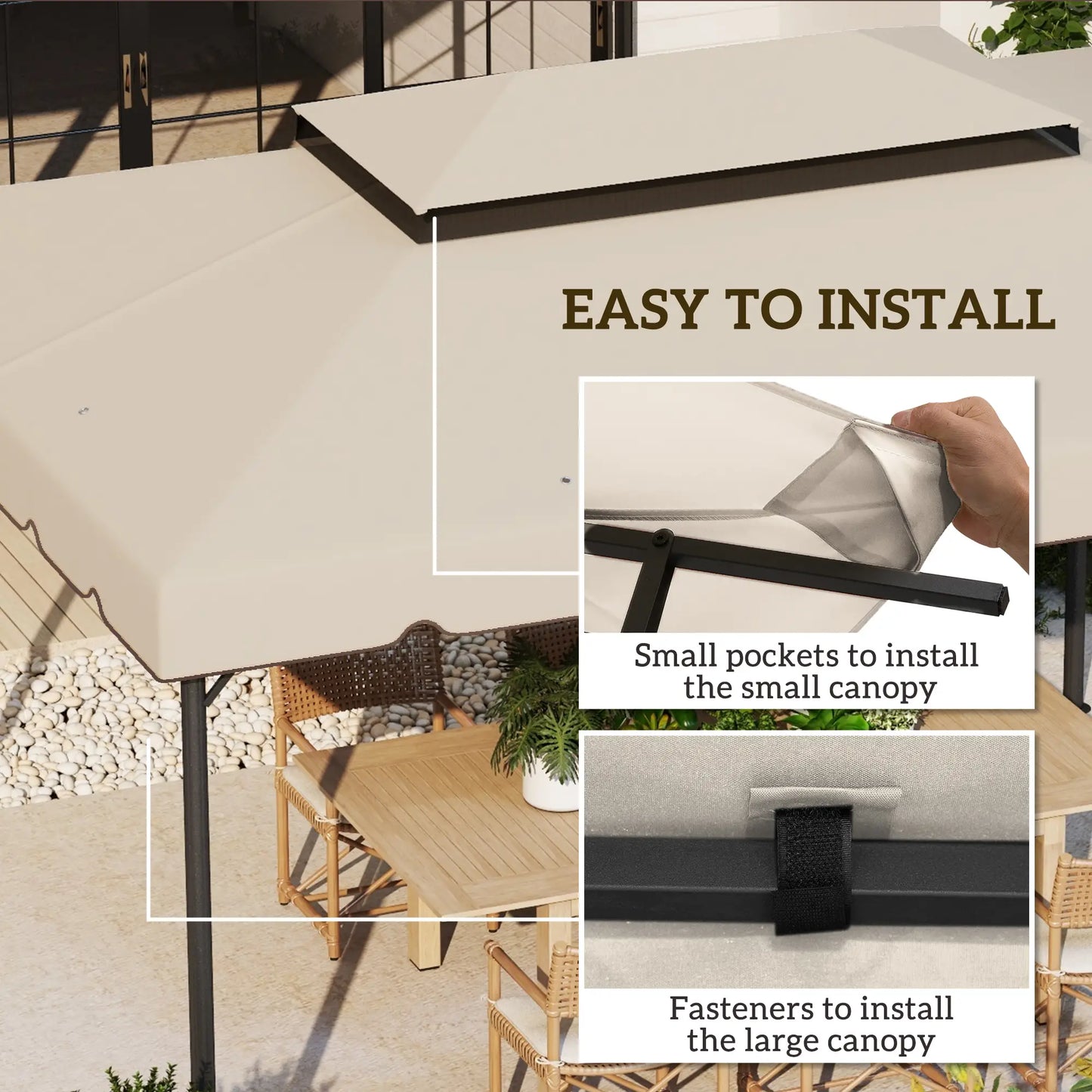 13' x 10' Gazebo Replacement Canopy, Double Vented Roof, Beige Gazebo Canopy Replacement at Gallery Canada