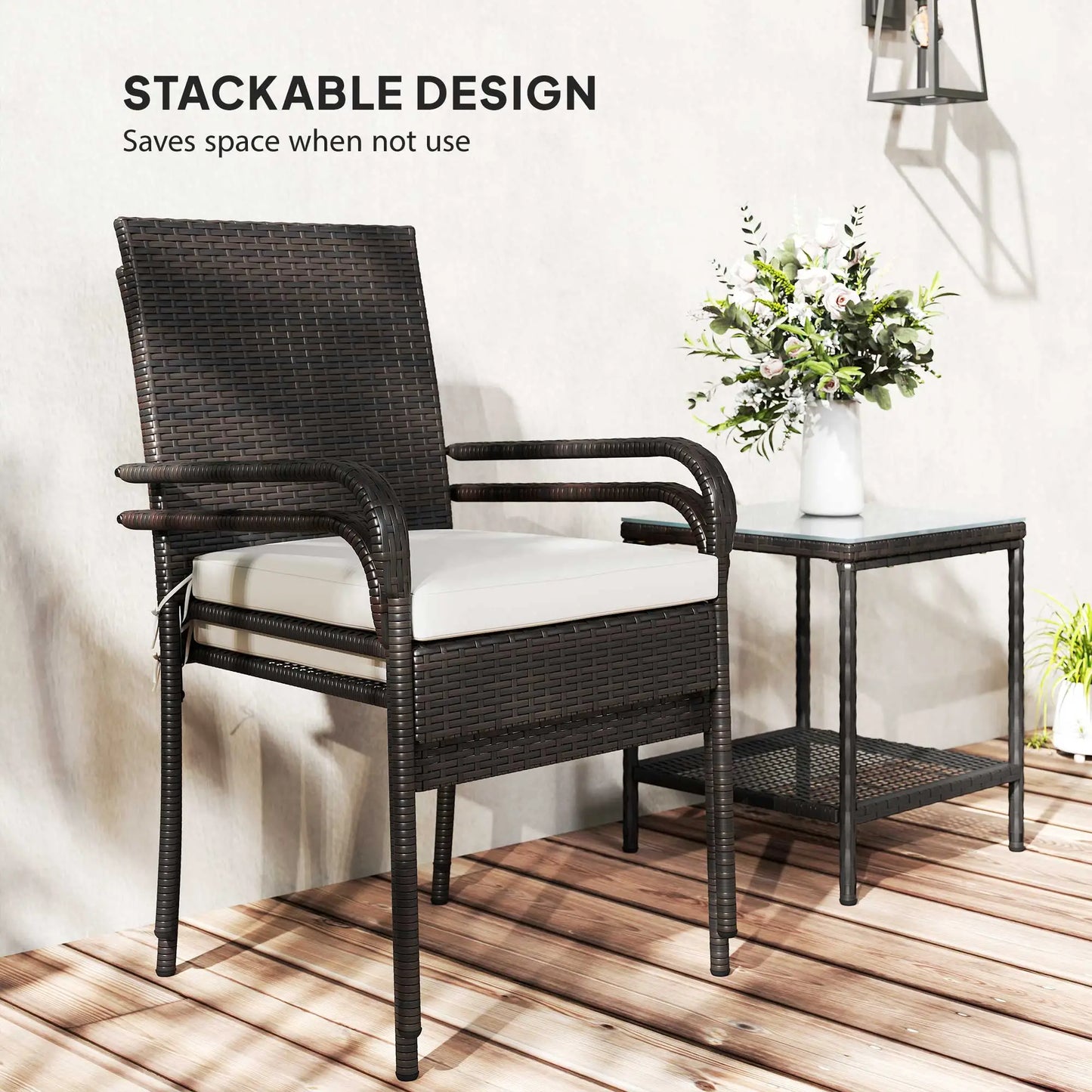 3 Piece Wicker Patio Set, Stackable Chairs, Washable Cushion, Tempered Glass Top, Brown Bistro Sets at Gallery Canada