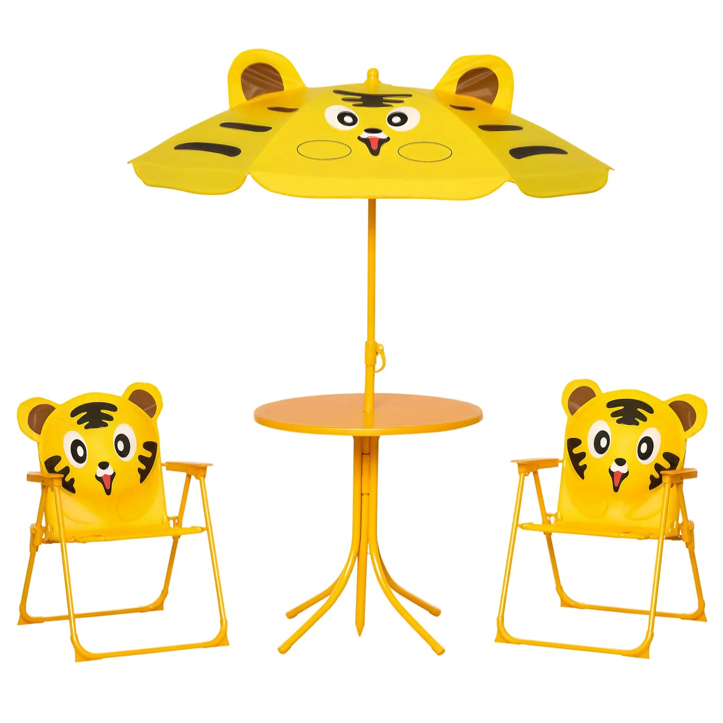 Kids Folding Picnic Table Chair Set with Adjustable Umbrella, Yellow Kids Outdoor Furniture Yellow at Gallery Canada