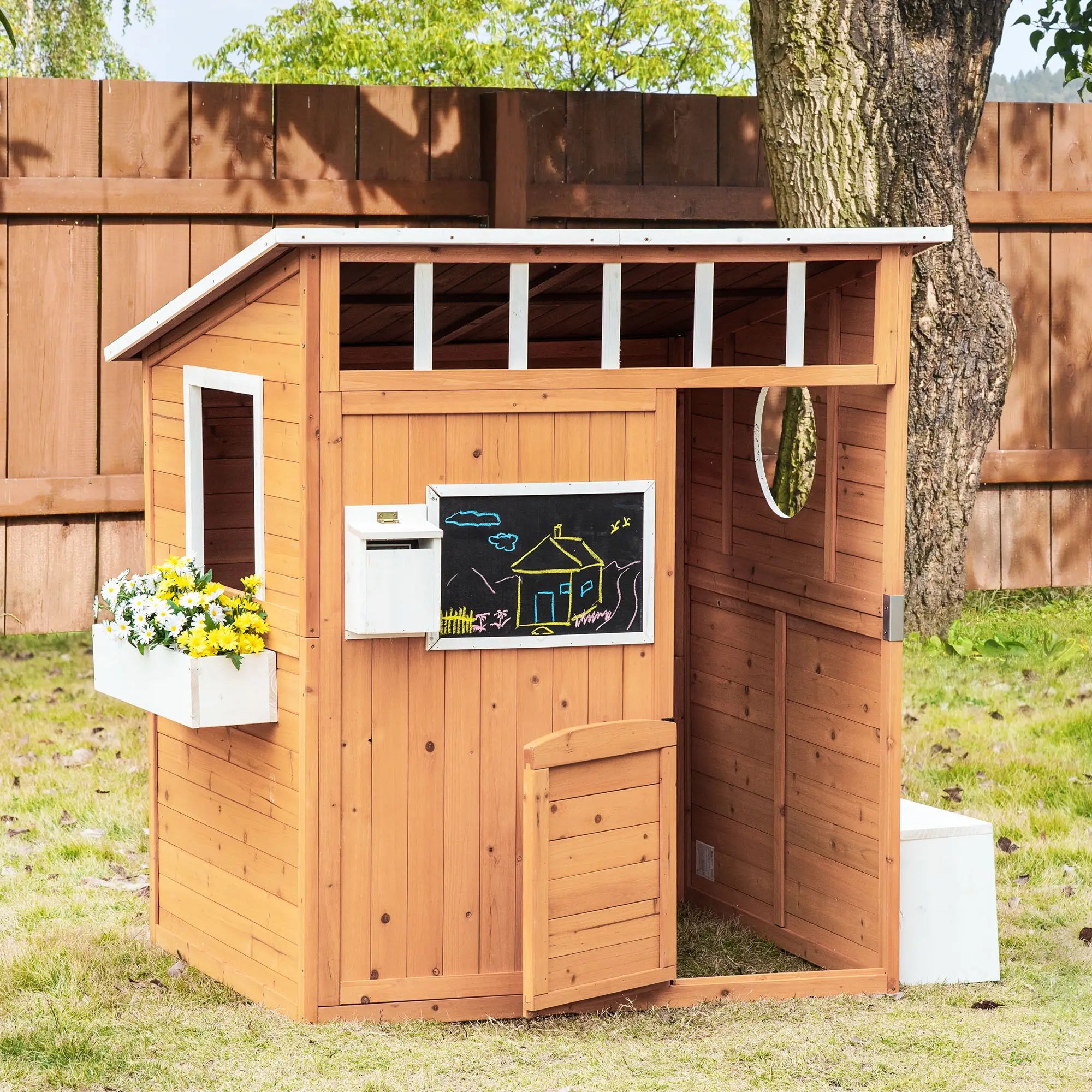 Wooden Kids Playhouse with Door, Windows & Mailbox, Yellow Play Houses at Gallery Canada