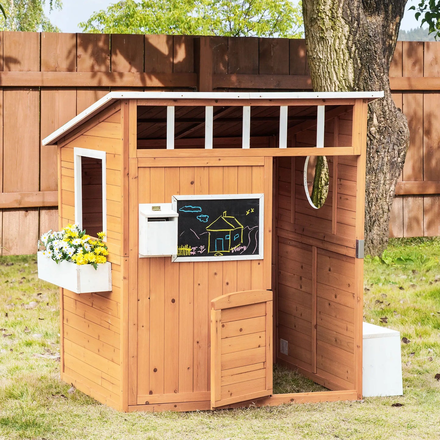 Wooden Kids Playhouse with Door, Windows & Mailbox, Yellow Play Houses at Gallery Canada