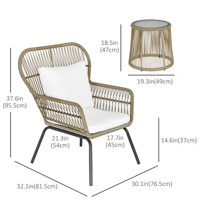 3 Pc Wicker Patio Set, Rattan Bistro with Table, Cushions, Outdoor, Coffee, White Bistro Sets at Gallery Canada