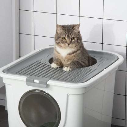 Enclosed Cat Litter Box, Easy Clean, Front Entrance, Top Exit, Scoop, White Cat Litter Box Enclosures at Gallery Canada