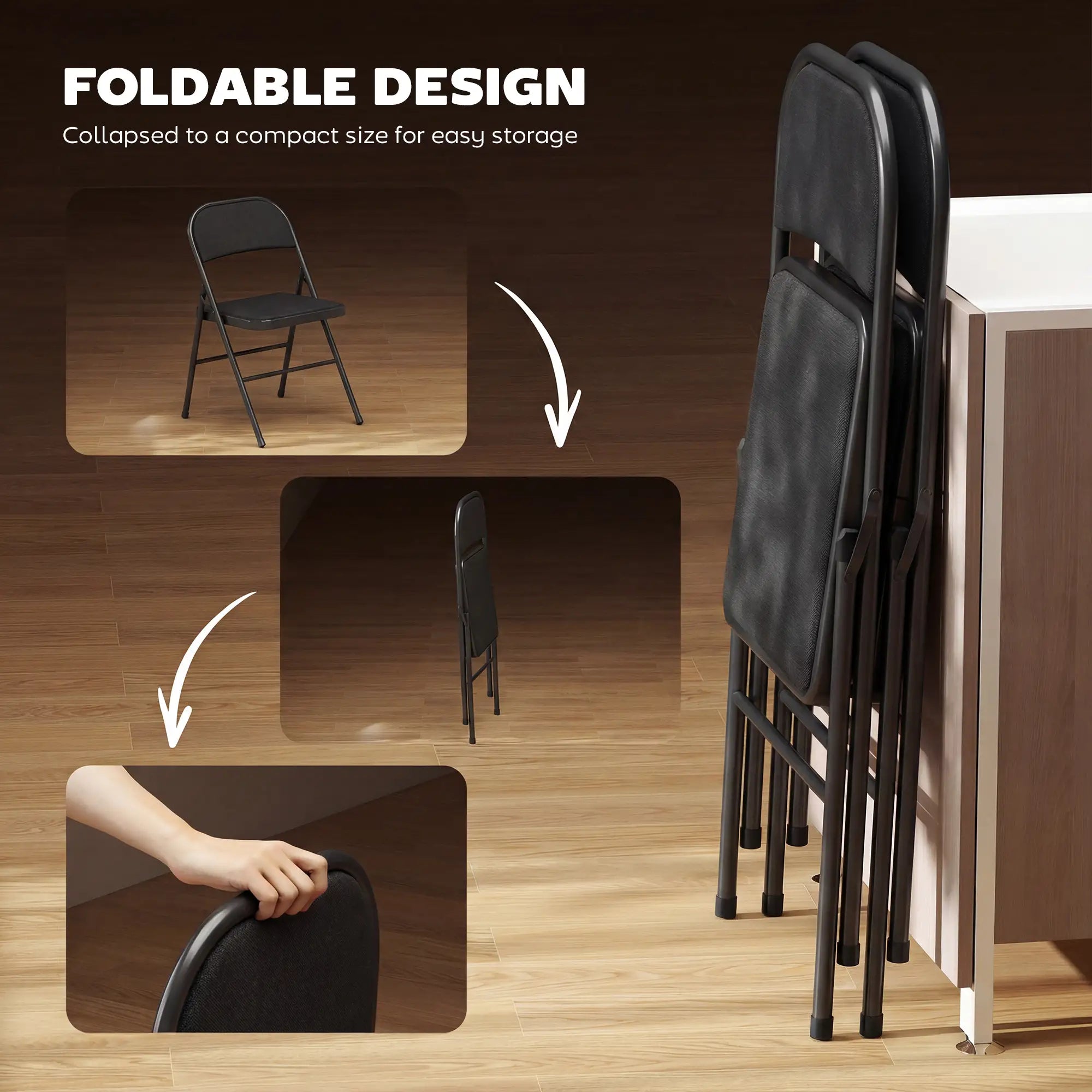 Metal Foldable Chairs, Set of 2, Linen Fabric Padded, Black Patio Chairs at Gallery Canada