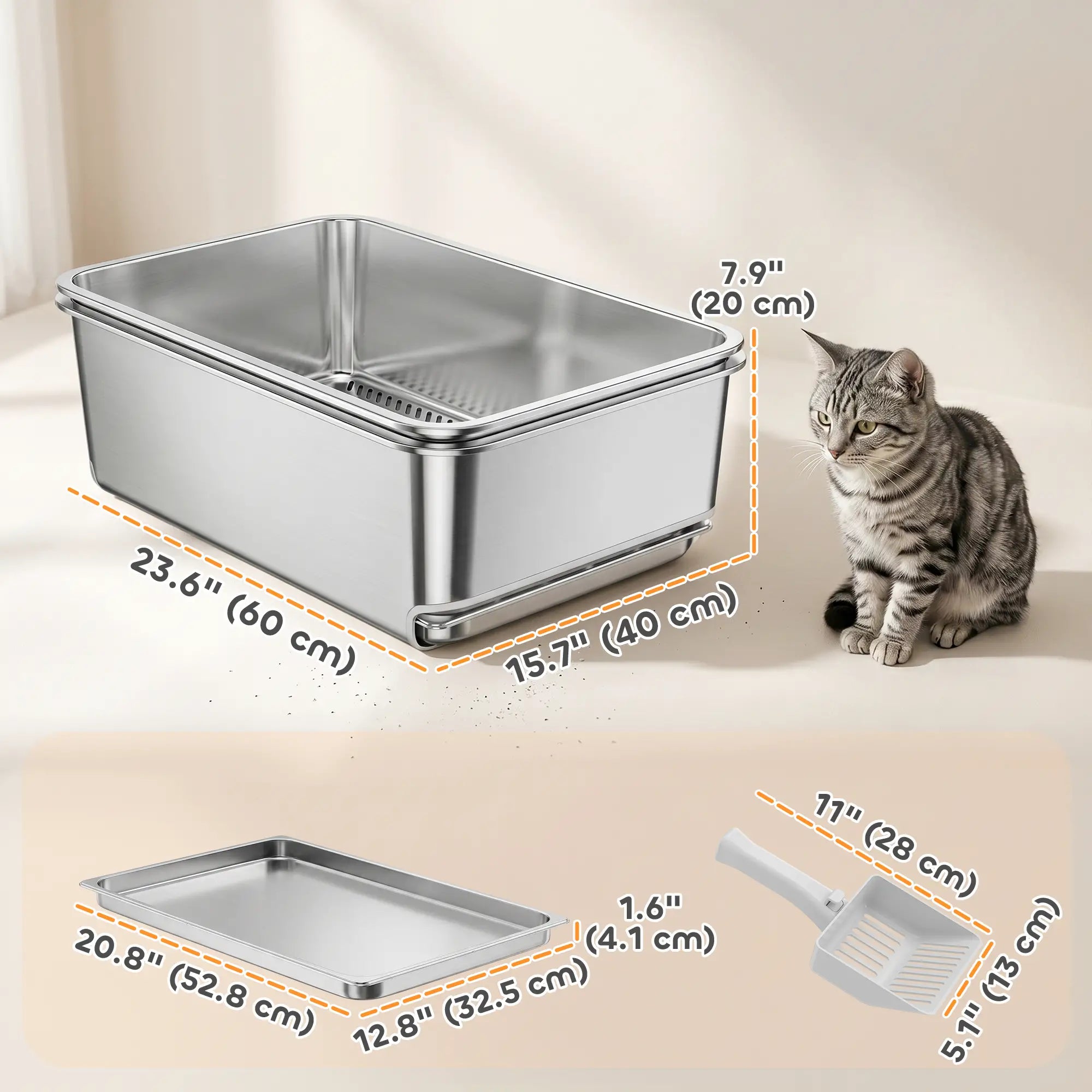 Stainless Steel Litter Box, XL Sifting Cat Litter Box for Medium and Large Cat, Non-Sticky, Odour Free, Easy Clean Cat Litter Box Enclosures at Gallery Canada