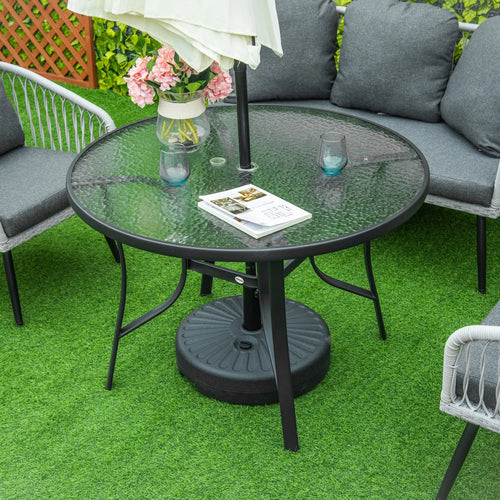 42 Inch Round Outdoor Dining Table with Umbrella Hole, Steel