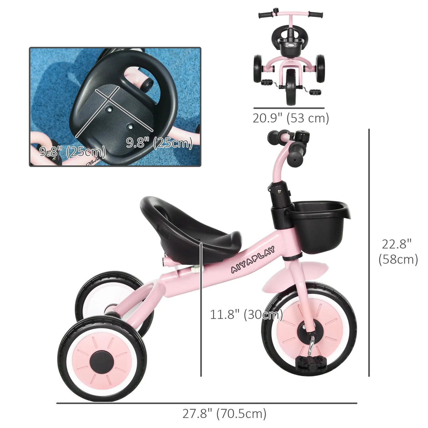 Toddler Tricycle for 2-5 Year Olds, Adjustable Seat, Basket, Bell, Pink Tricycles for Kids at Gallery Canada