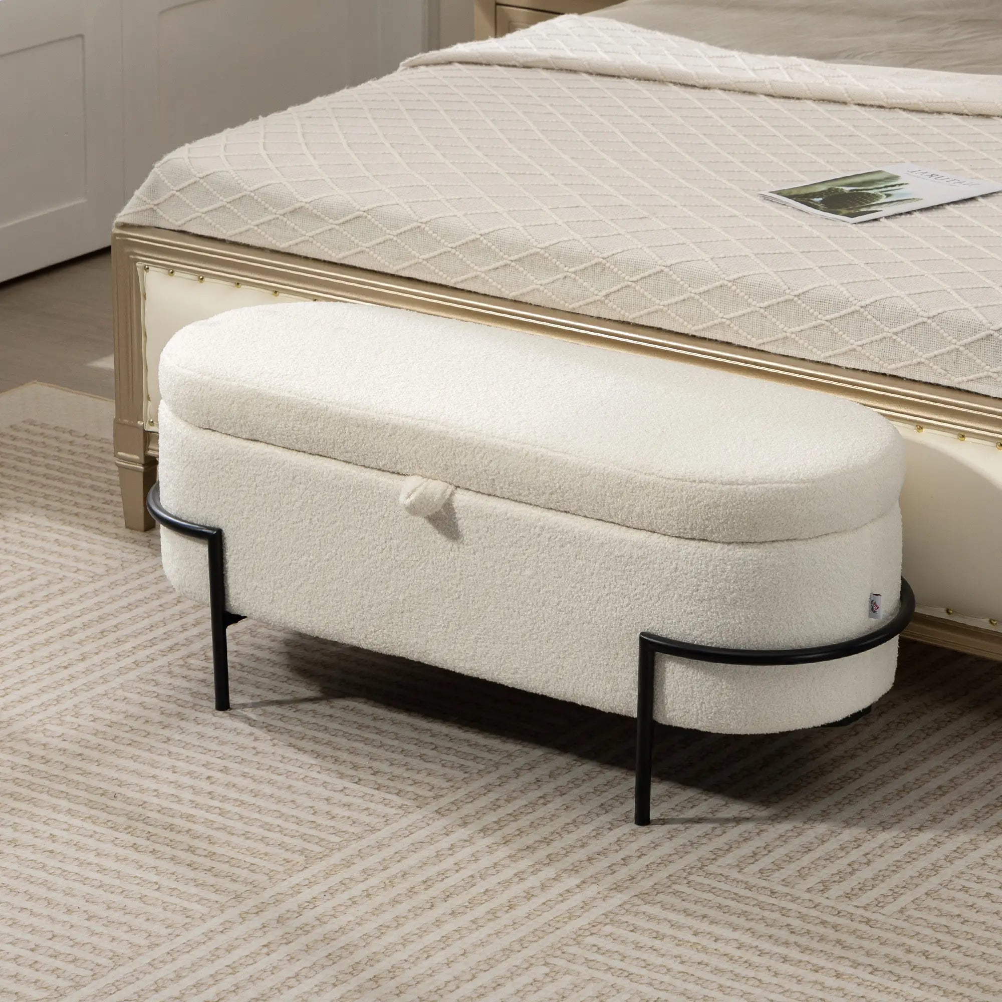45 Inches Storage Ottoman with Lift-Up Lid, Cream White Storage Ottomans & Benches at Gallery Canada