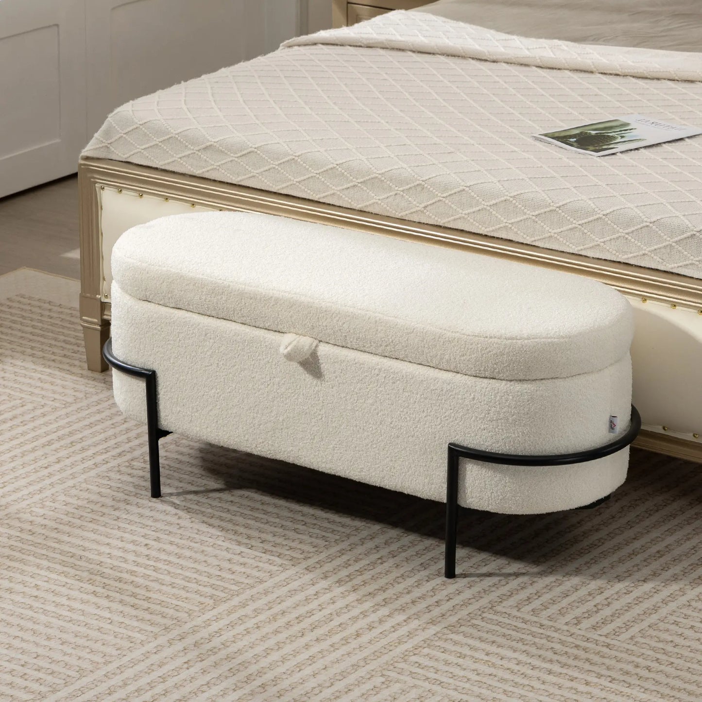 45 Inches Storage Ottoman with Lift-Up Lid, Cream White Storage Ottomans & Benches at Gallery Canada